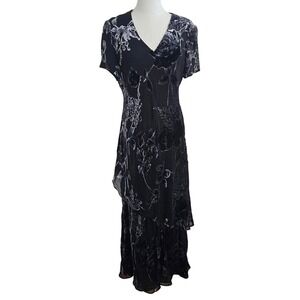 Spencer Jeremy Dark Velvet Burnout Dress romantic Silk Floral Whimsy Evening 12